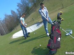 Muscular studs play a kinky game of golf