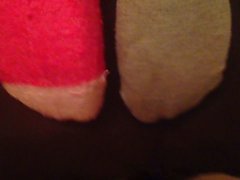 Cumming on pink and grey socks