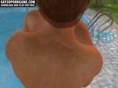 Horny 3D cartoon hunk getting fucked poolside