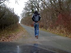 sandralein posing und walking with Fuck Jeans
