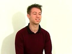 Young UK teen Rob K jerks his thick cock after interview