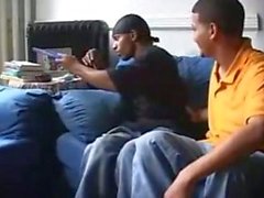 Black and Latino guys fuck on a couch