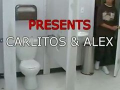 Two young Latinos fuck in a Public Bathroom.