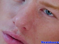 Muscular redhead gay hunk jerking off