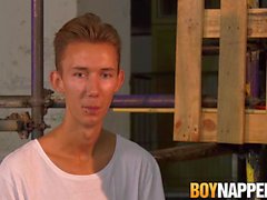 Skinny twink Jay McDally tormented with blowjob in bondage
