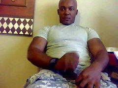 Beefy Black Soldier Jerks Off & Cums