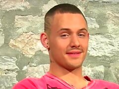 UK twink Danny J masturbates and cums after an interview