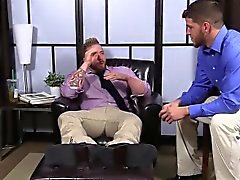 Hairy Aaron wanking his dick as Marshall is sucking his toes