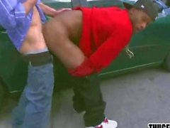 Black guy gets white cock in his ass