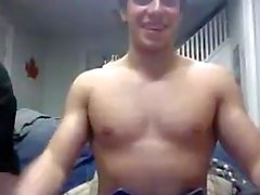 Hot guy jacks off on cam with friends