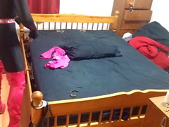 Sissys bed bondage with new belt