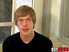 Young blond interviewed before solo masturbation