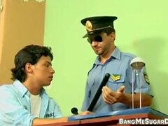 Uniformed gay policeman fucked by adorable Latino twink