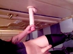 sissy playing with big dildo