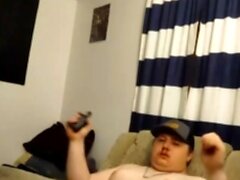 Good looking gay dude strips and masturbates via webcam